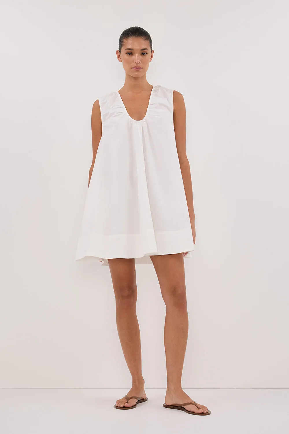 GABBY WHITE OVERSIZED COTTON MINI DRESS Flattering Wearable Minimalist Waistband