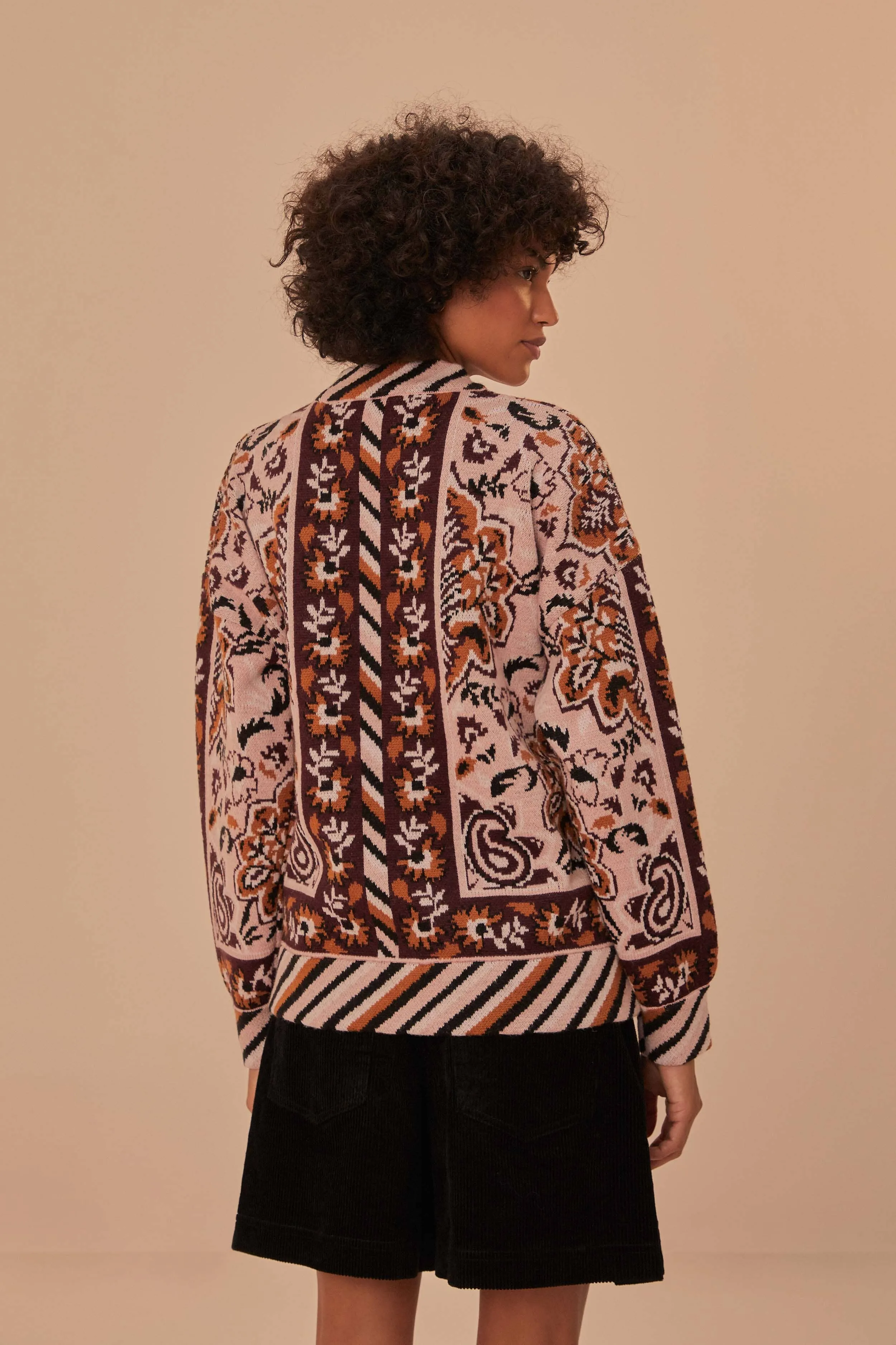 Glam Tapestry Knit Cardigan Multi Layer Weaving