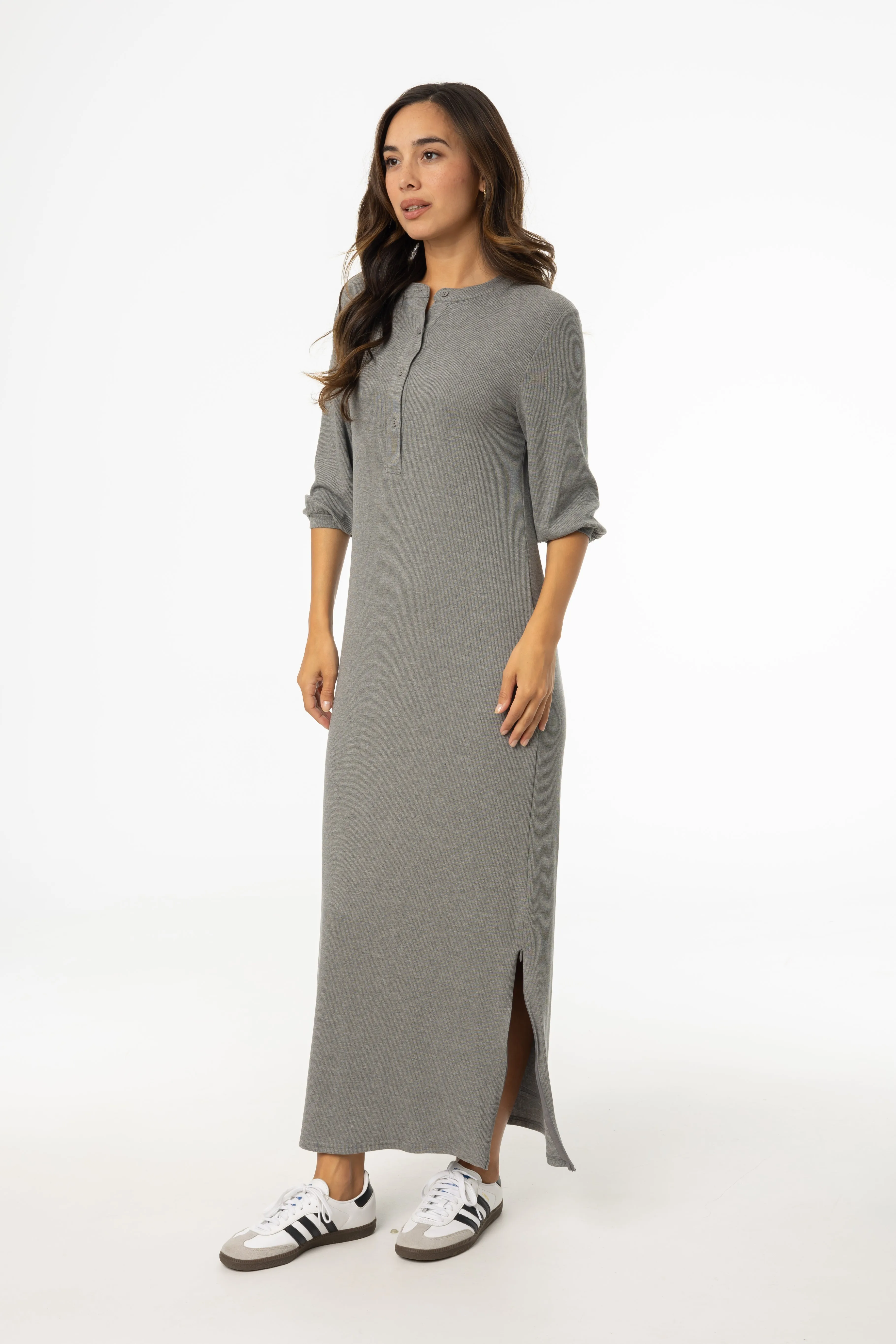 Ready Glow Grey 3/4 Sleeve Maxi Dress