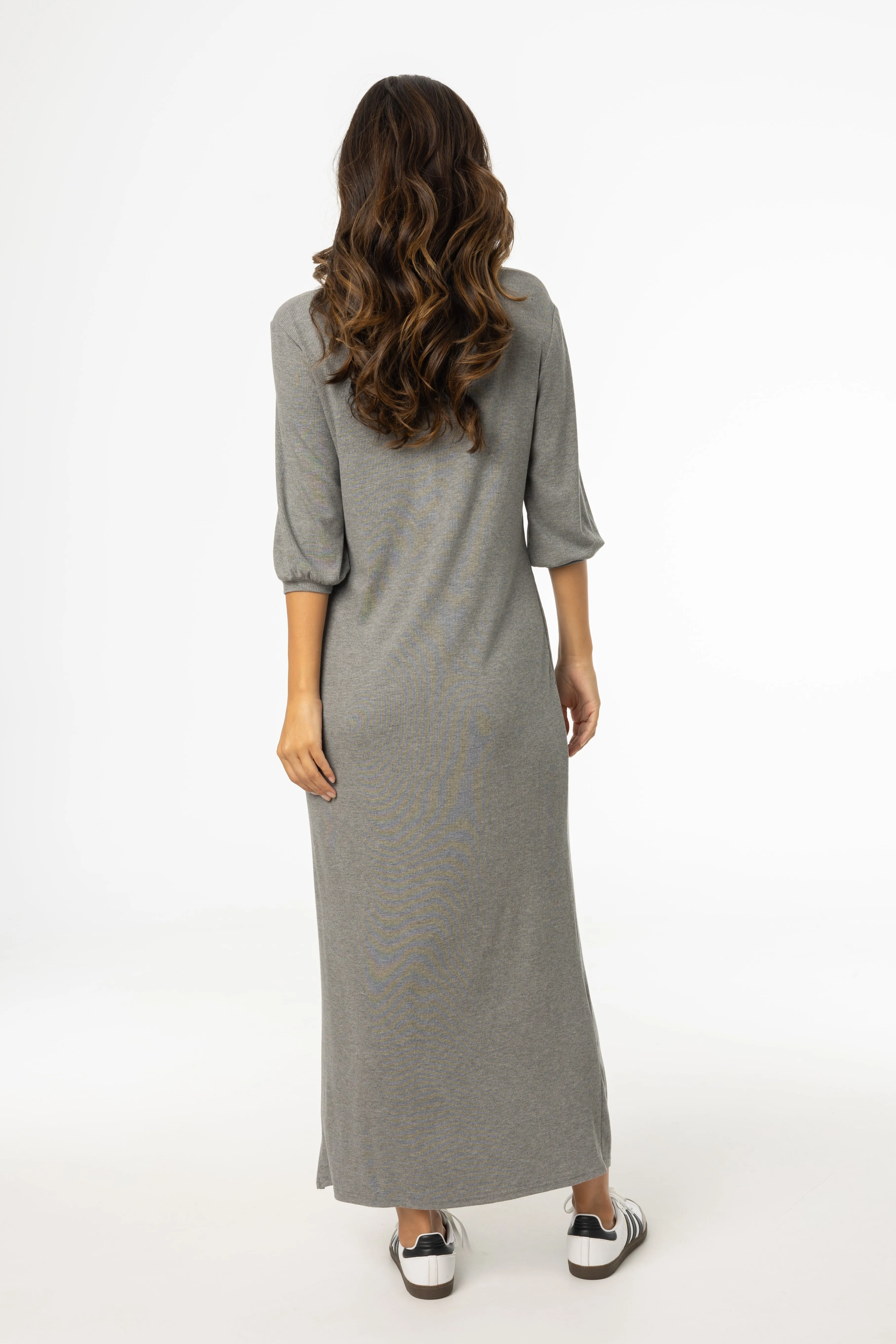 Indoor Event Grey 3/4 Sleeve Maxi Dress