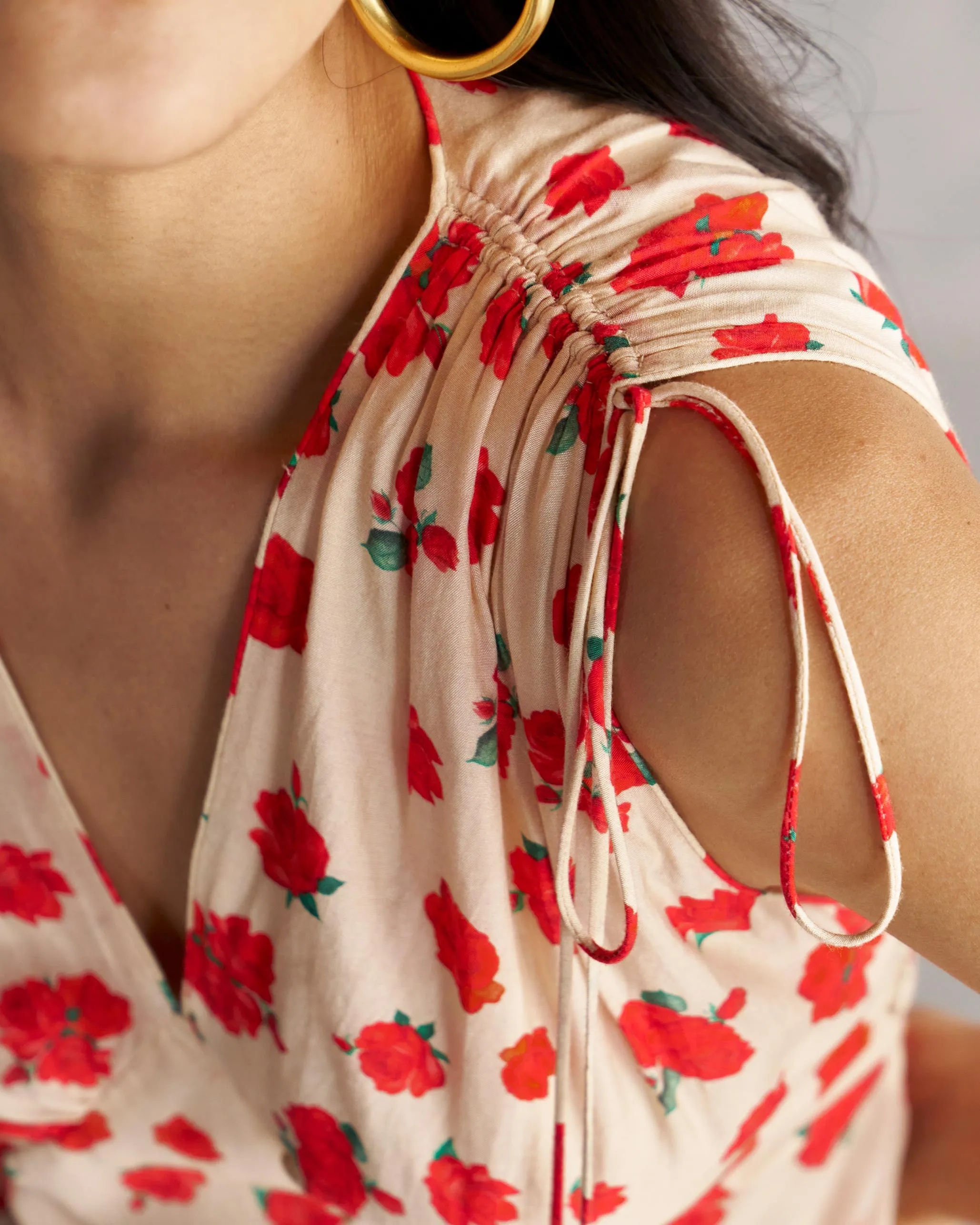 Resort Dress - Ivory & Red Luxurious Feel NoiseFreeFabric