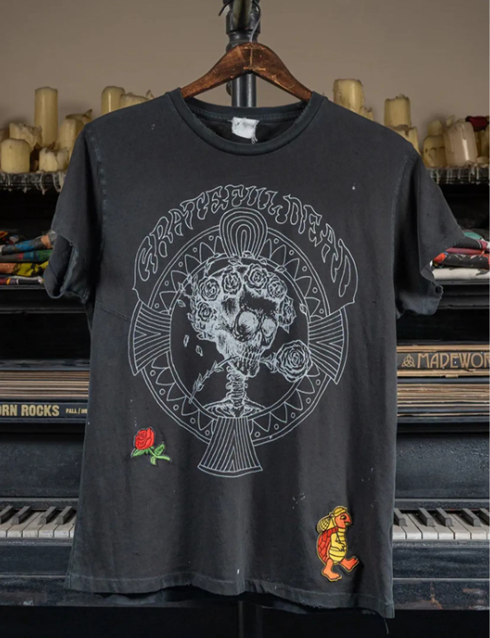 Grateful Dead Patched Tee, Coal short sleeved Essential Piece