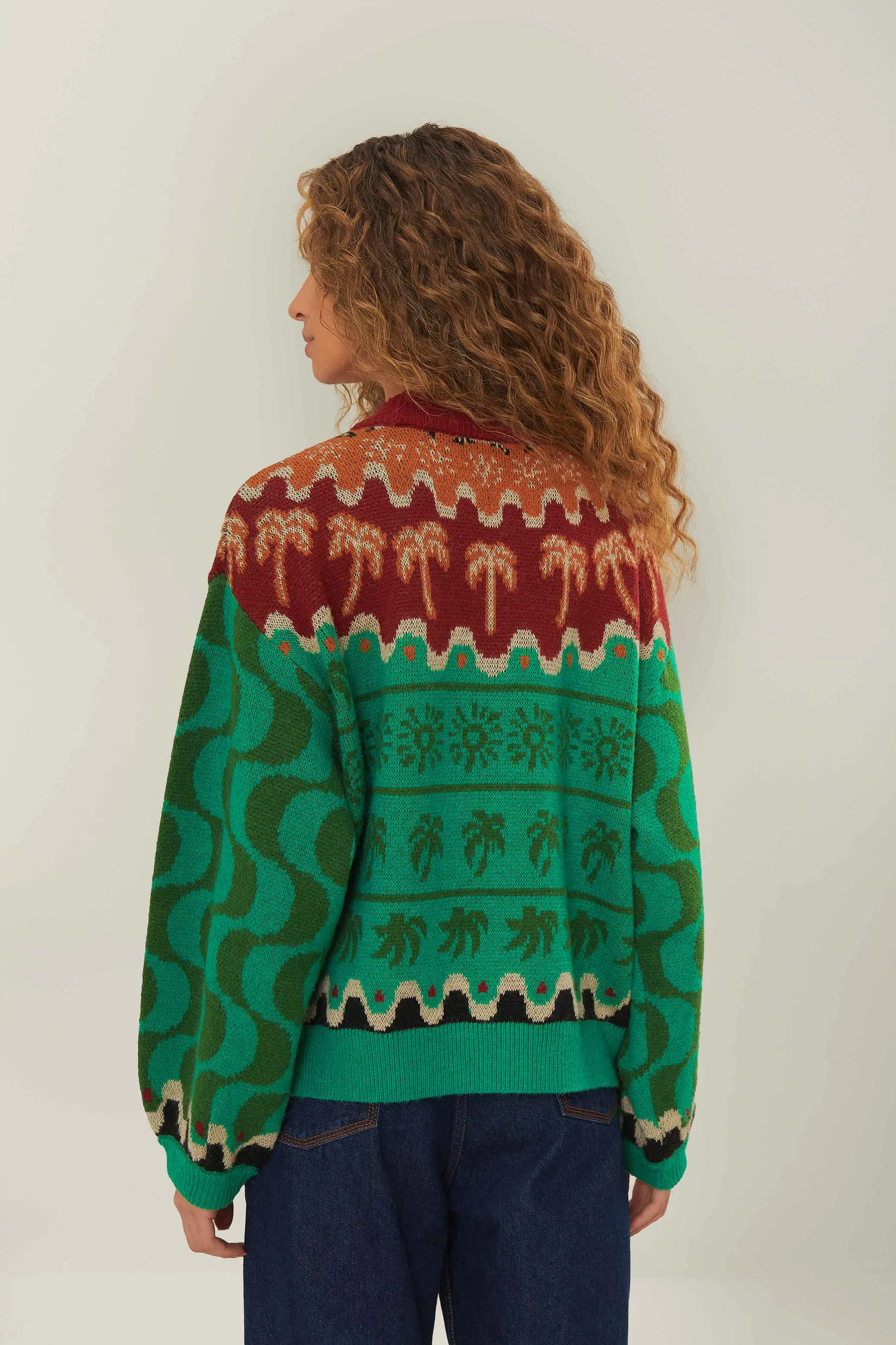 Green Christmas Toucans Knit Sweater muted tone