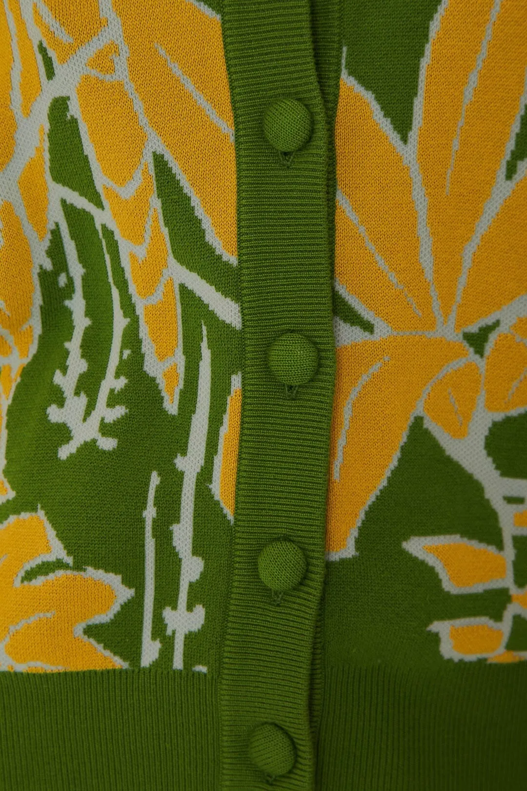 Green Foliage Sketch Knit Cardigan early morning Relaxed Armhole Fit