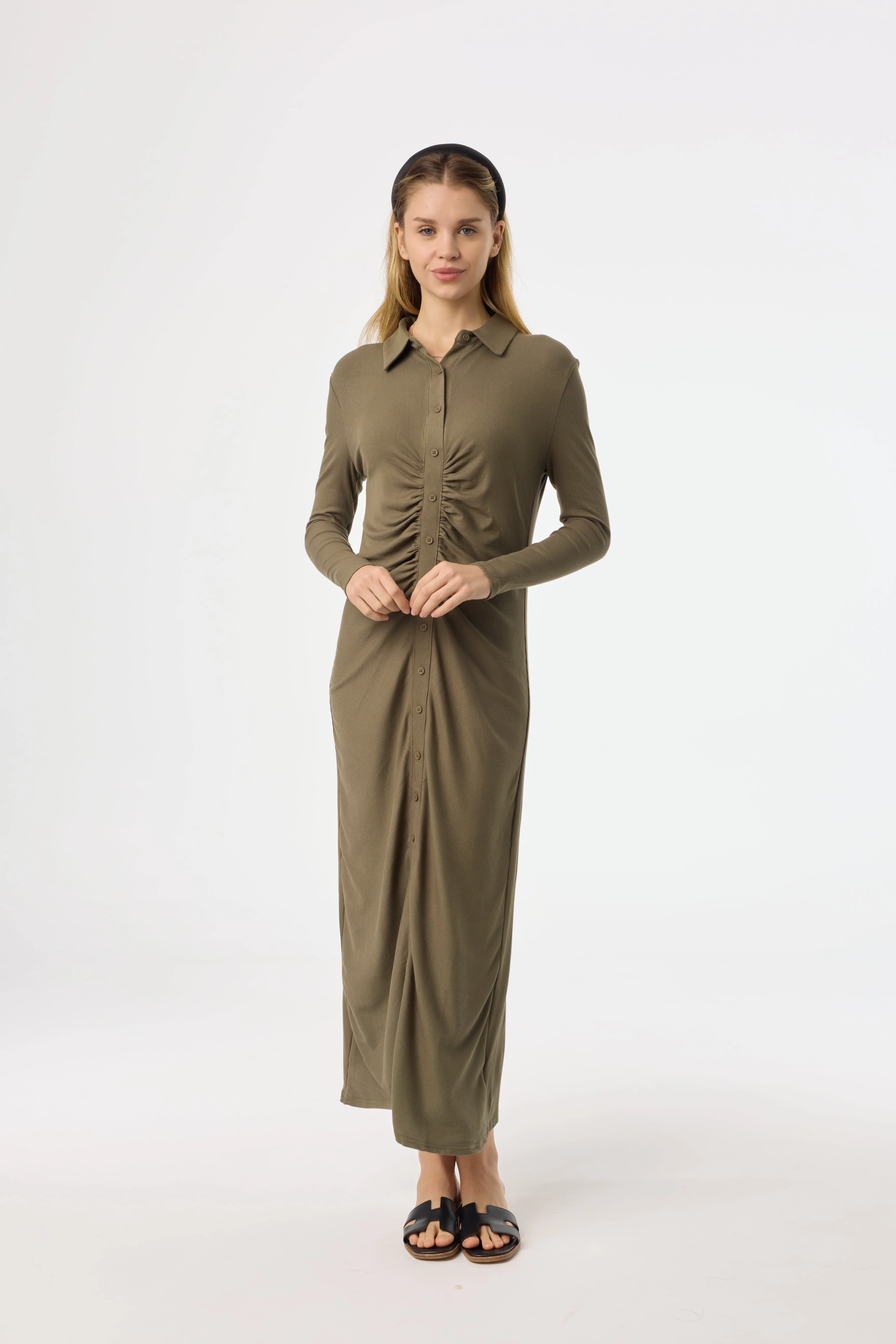 Green Ruched Cardi Maxi Dress Anniversary-Event