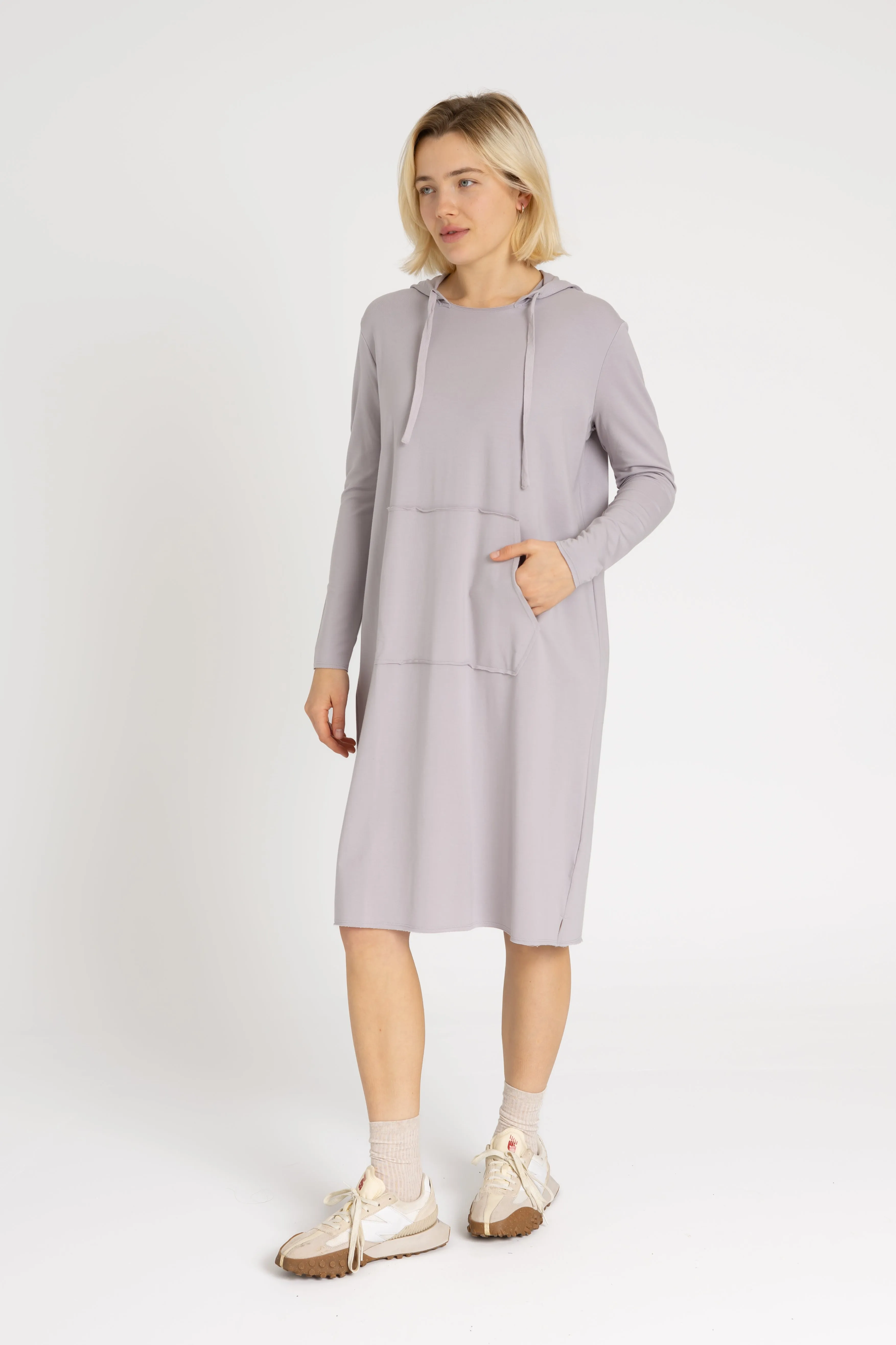 Grey Drawstring Hoodie Dress Evening Event Silky Shine