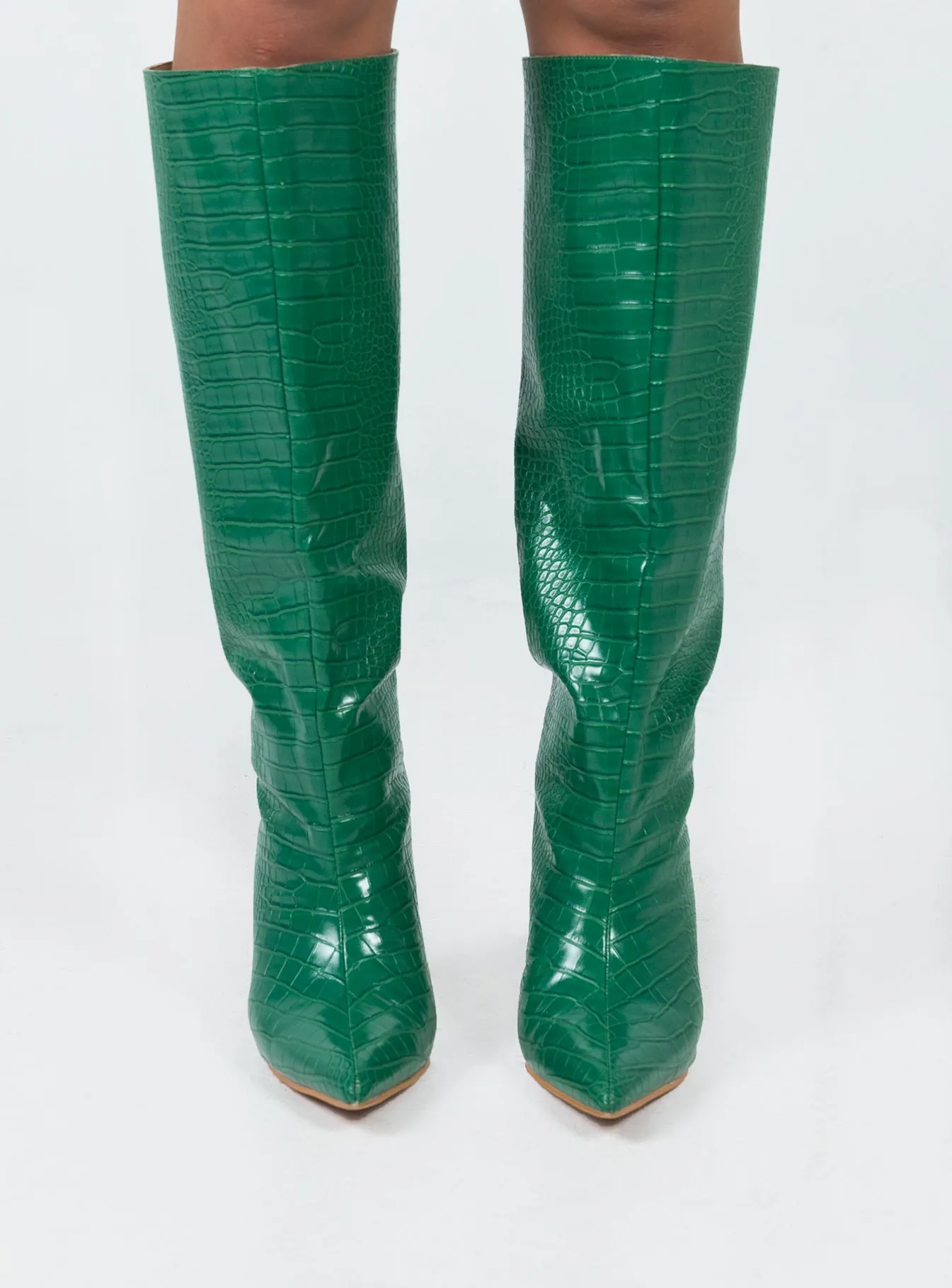 Yorke Knee High Boots Green Soft Pad Foot Power