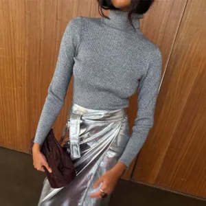 Gunmetal Rib Knit Jumper Chunky Cable Knit