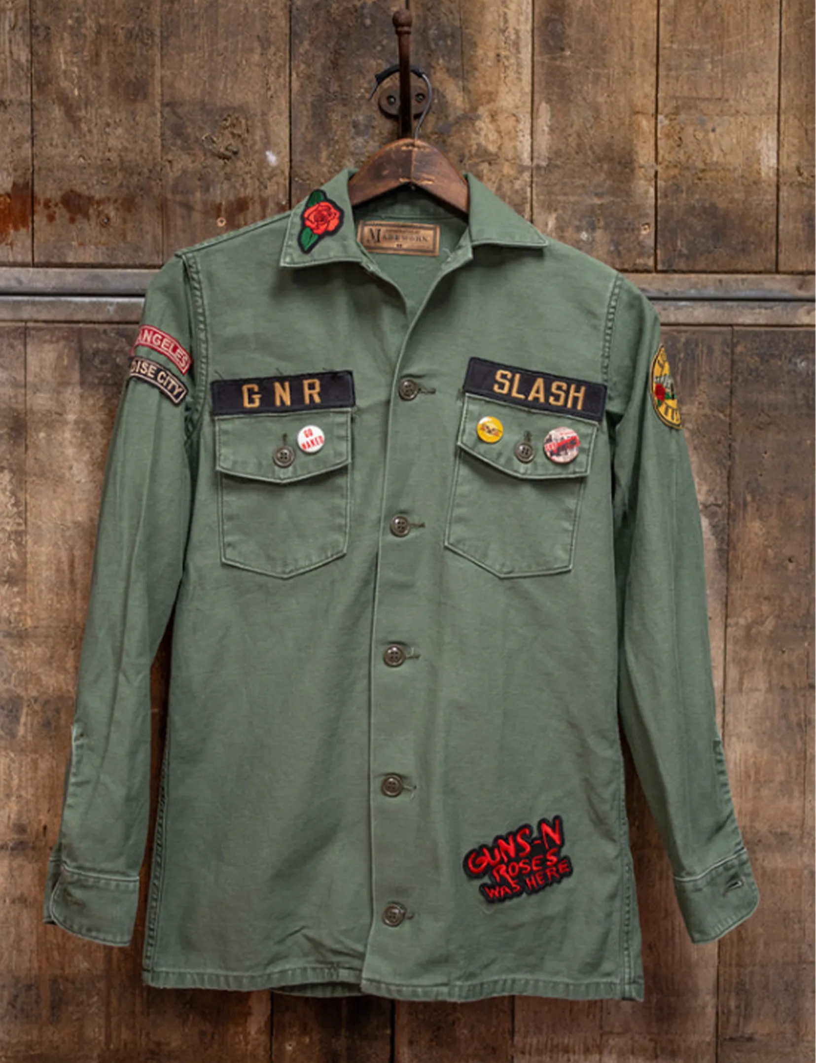 Cozy Texture Multi Pocket Utility Guns N Roses Jacket, Faded Army