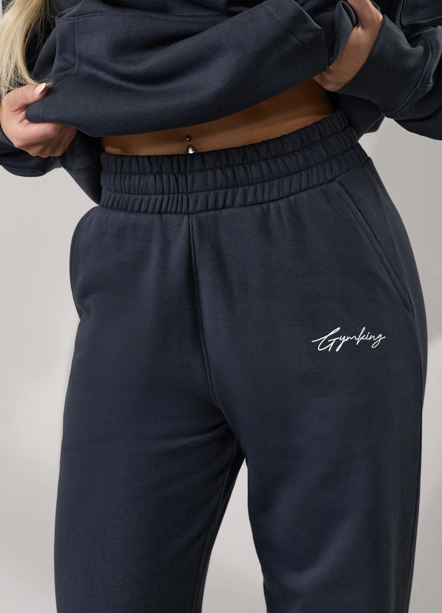 Gym King Reset Straight Leg Fleece Jogger - Midnight Blue Reinforced Knees Urban Look