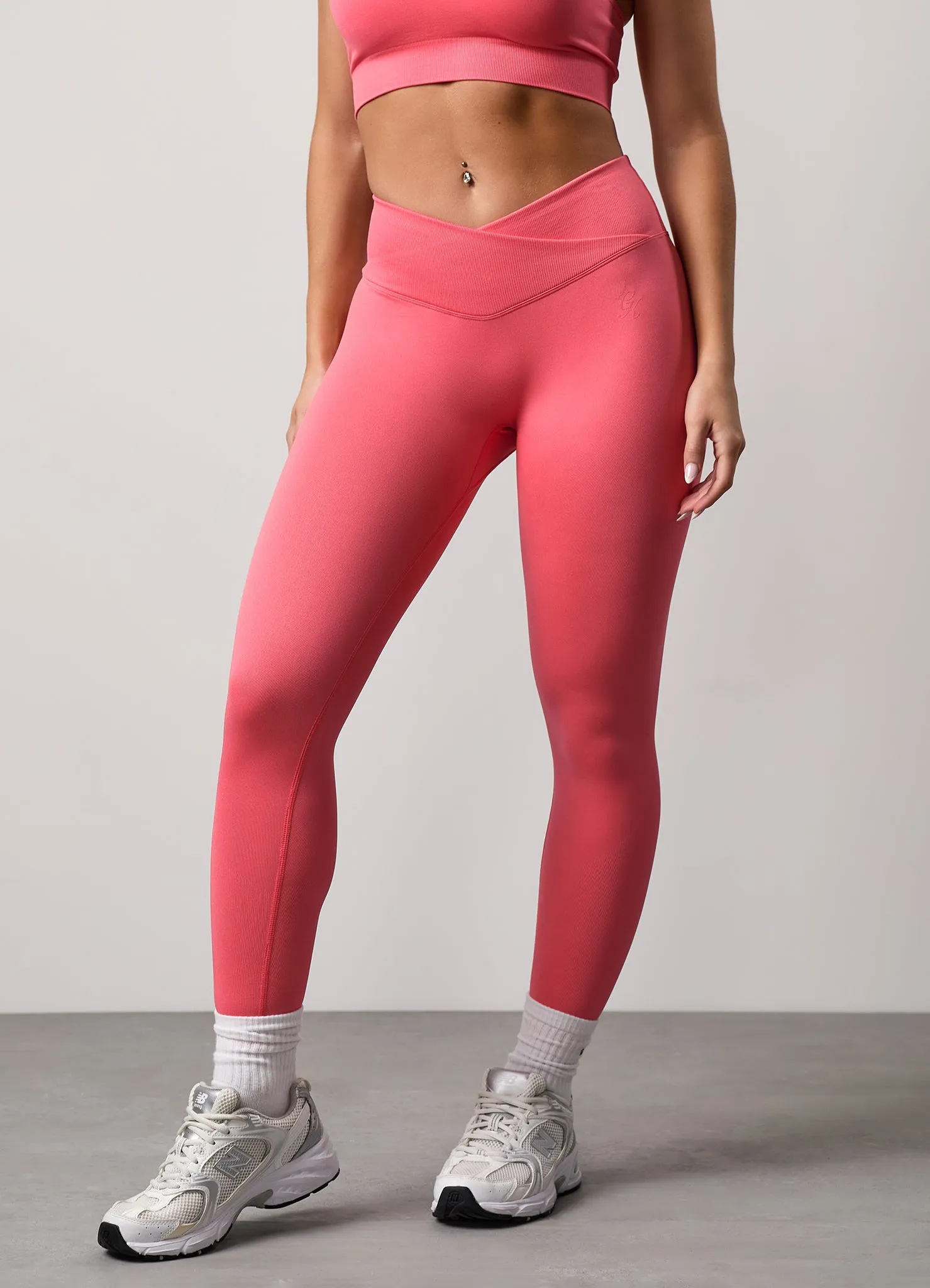Gym King Transform Seamless Wrap Over Waist Leggings - Coral Relaxed Style Hiking Trail Soft Touch