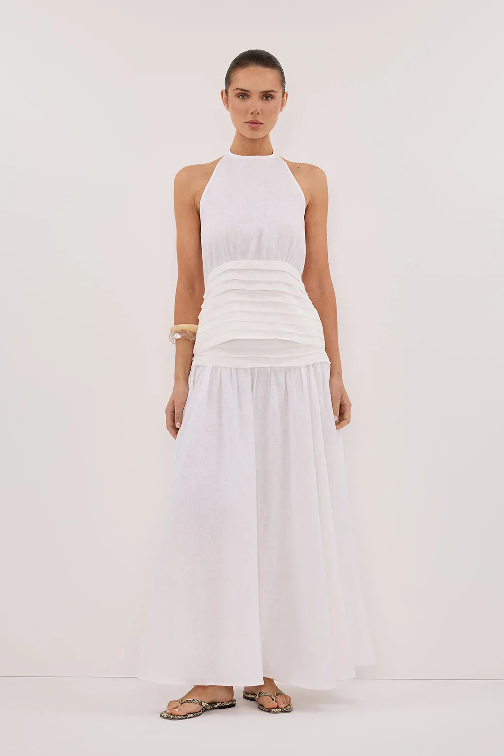 HALLIE WHITE LINEN MIDI SKIRT Date night