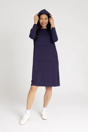Ready Anytime Navy Drawstring Hoodie Dress