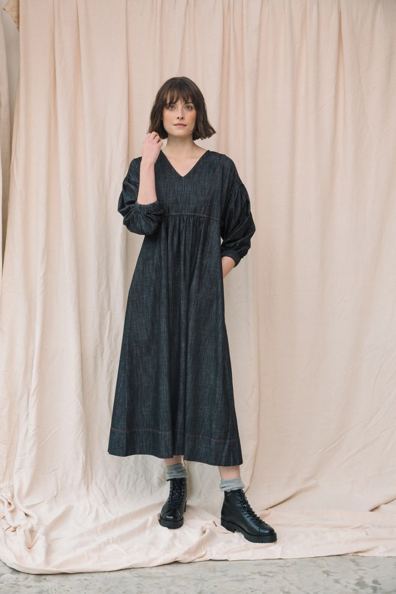 Fashionable Look Harumi-Leigh Organic Cotton Denim Dress in Black