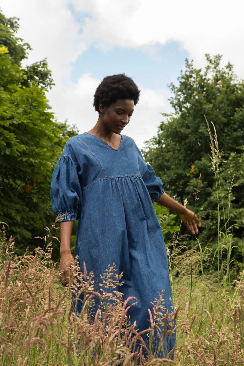Lightweight Fabric Perfect Look Harumi-Leigh Organic Cotton Denim Dress in Mid Blue