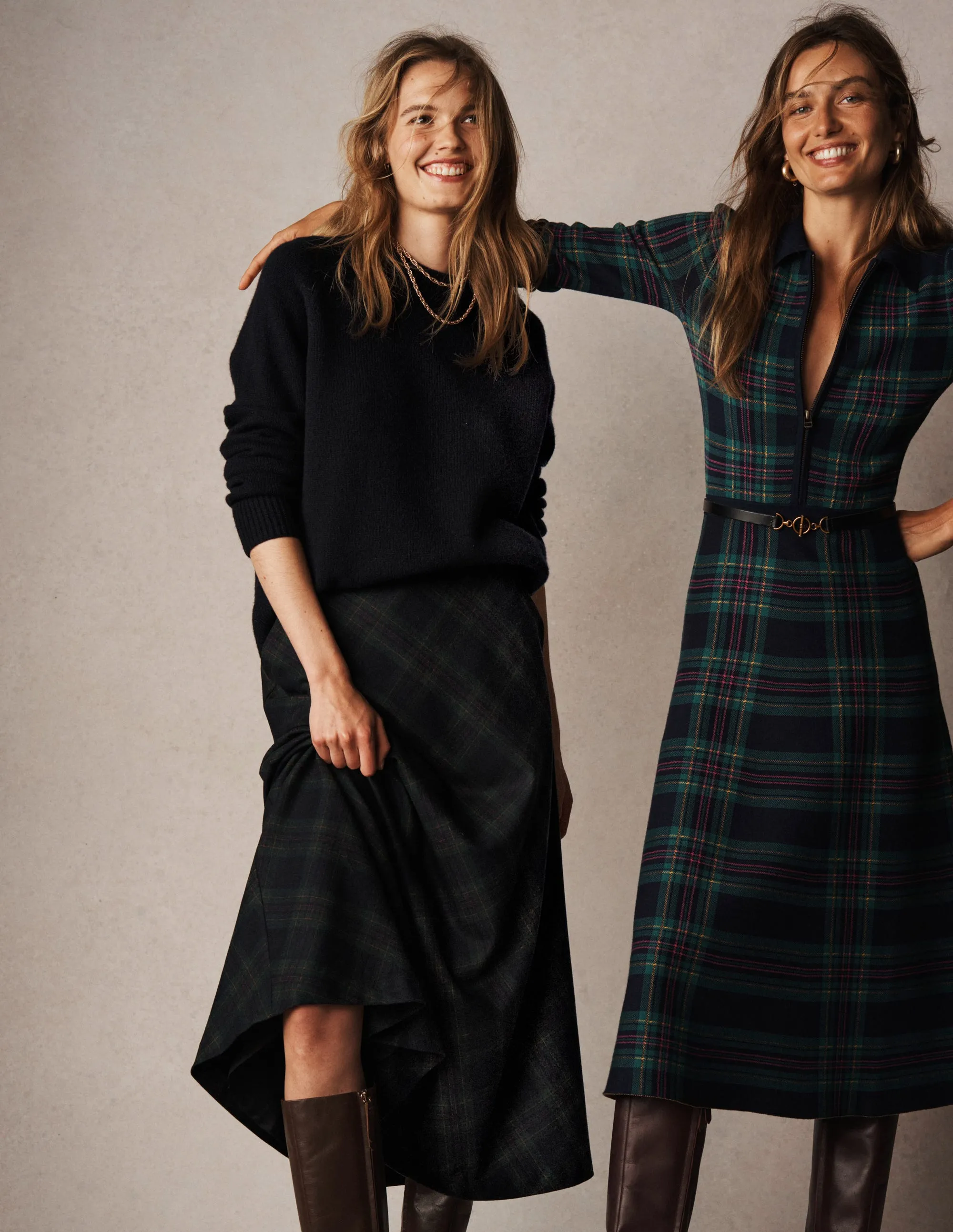 Relaxed Look Hayley Wool Midi Skirt-Black Watch