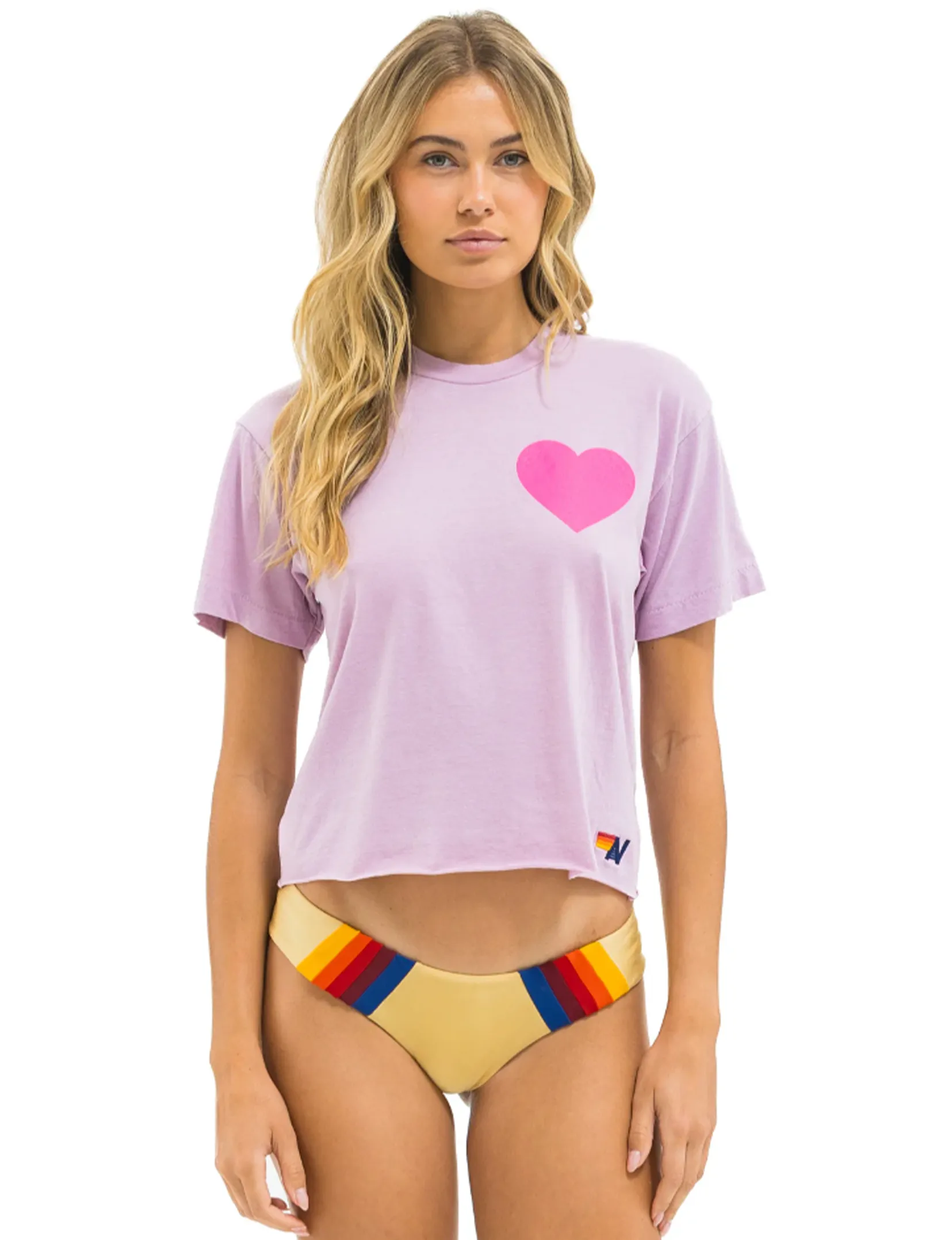 Heart Print Boyfriend Tee, Mauve/Neon Pink Chic Vibes Flexible Waist