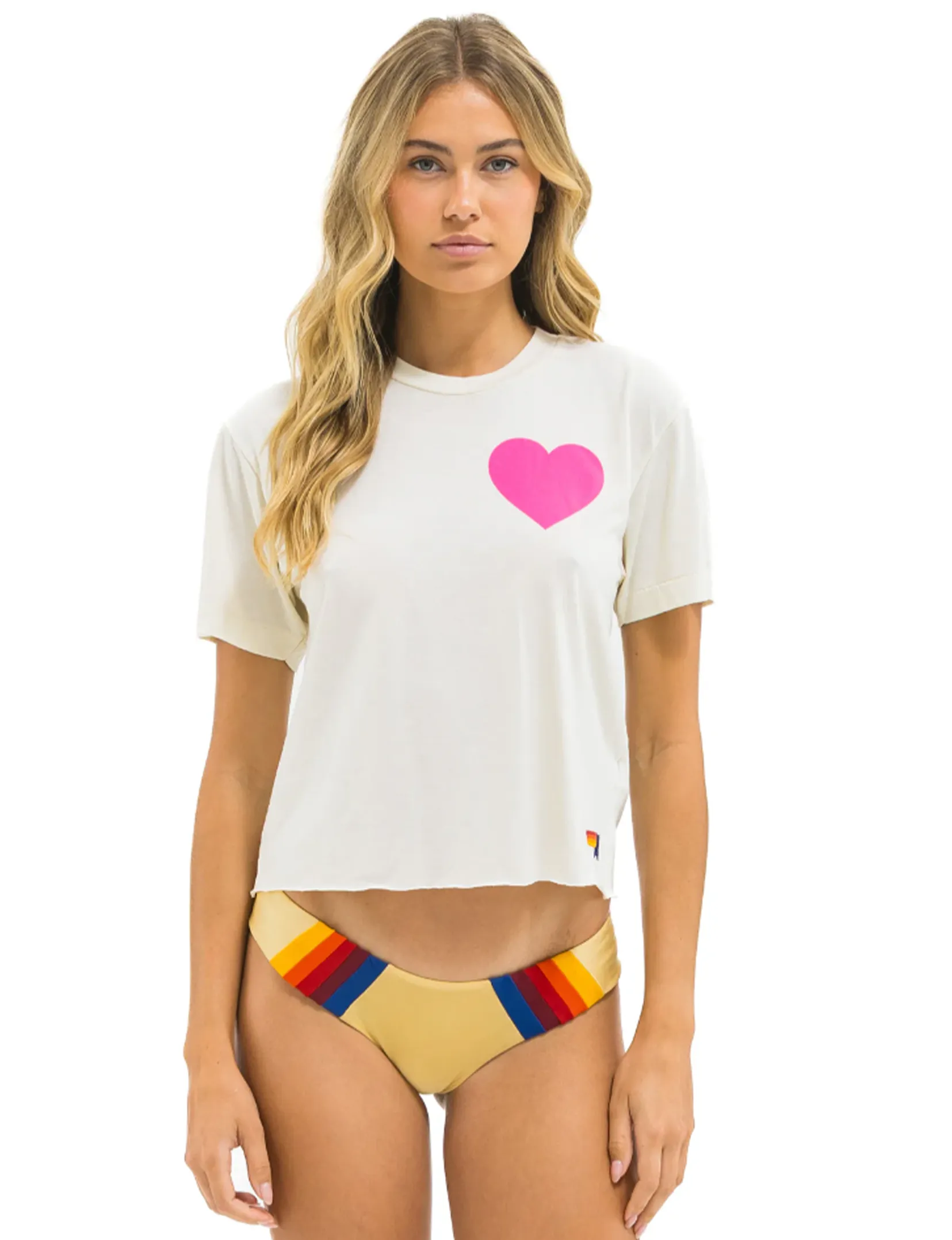 Easy Wear Option Heart Print Boyfriend Tee, Vintage White/Neon Pink