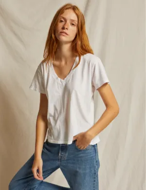 Hendrix V Neck Tee, White Reinforced Hemline Cozy and Comfortable
