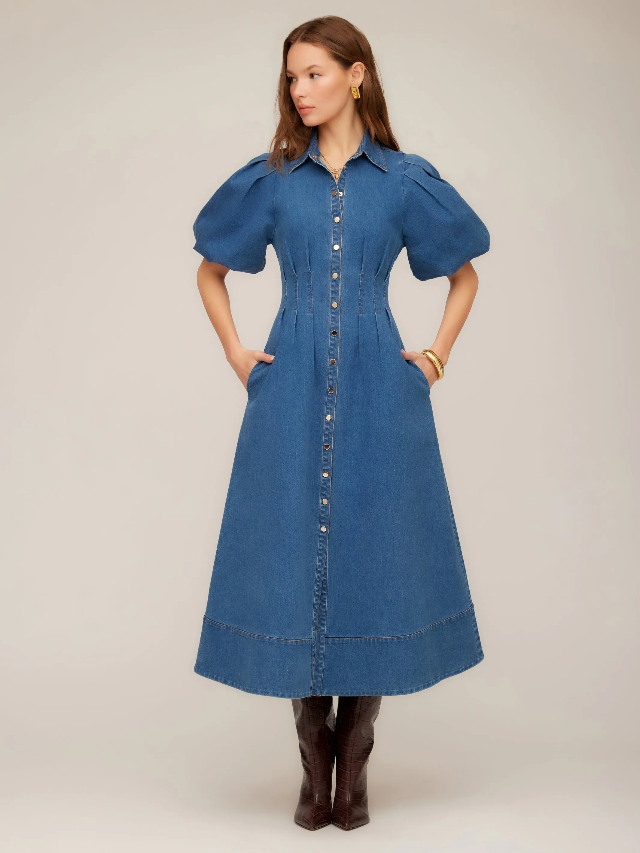 Esme Denim Midi Dress Gloss Accent