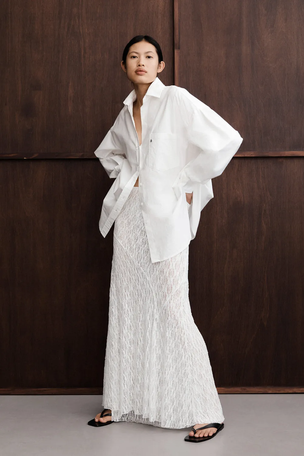 Patchwork Design Front Slit LIZZIE WHITE LAYERED LACE SKIRT