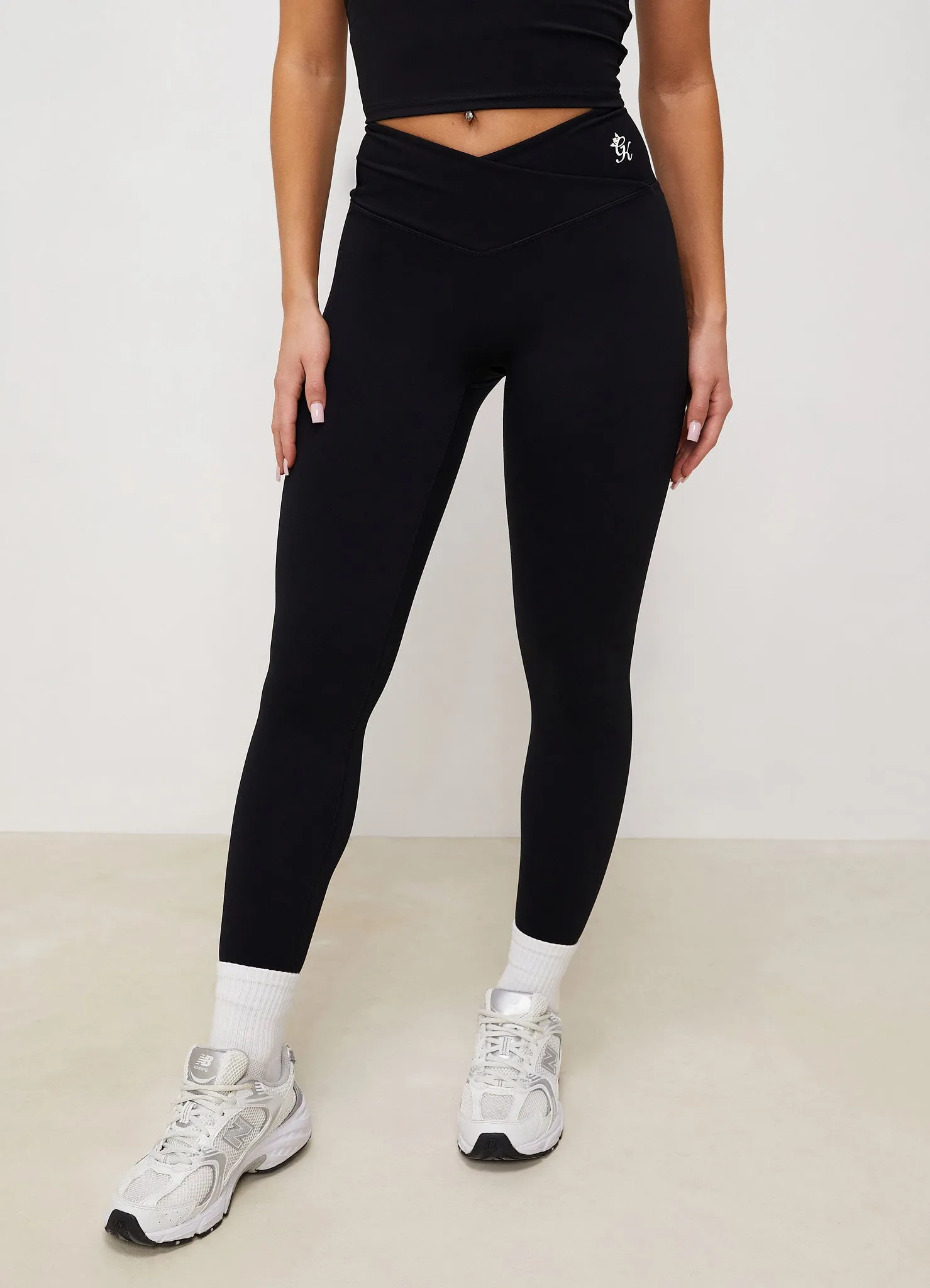 Gym King 365 Wrap Over Legging - Black Slim Silhouette Non-Slip Waist