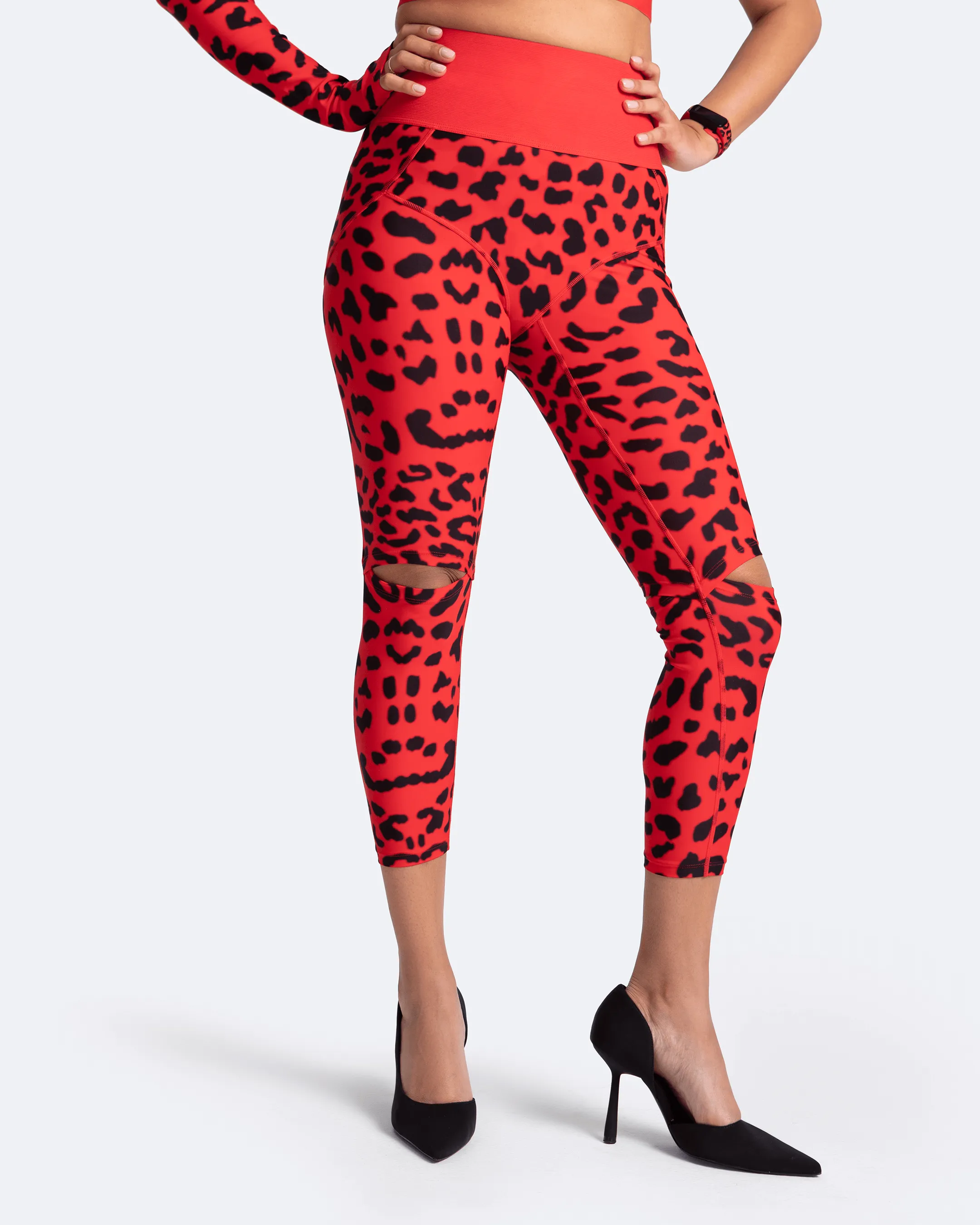 High-Rise Knee-Slit Leggings Hiking Trail Mesh Panel