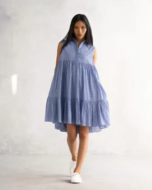 Soft Vibes Inclusive Fit Jambu Tier Dress - Blue & White