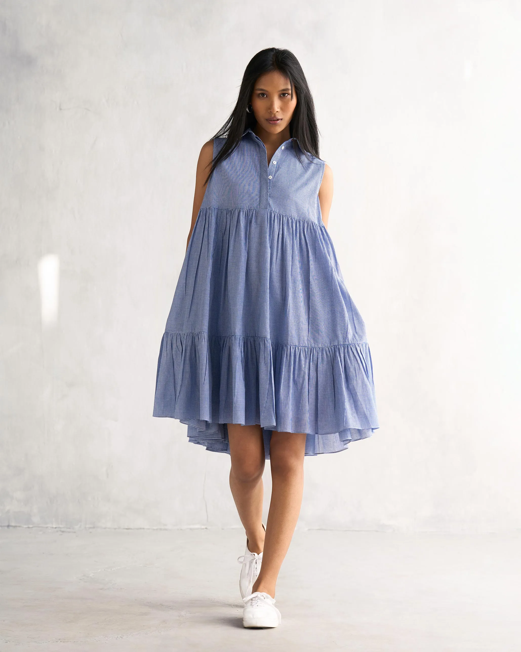 Soft Vibes Inclusive Fit Jambu Tier Dress - Blue & White
