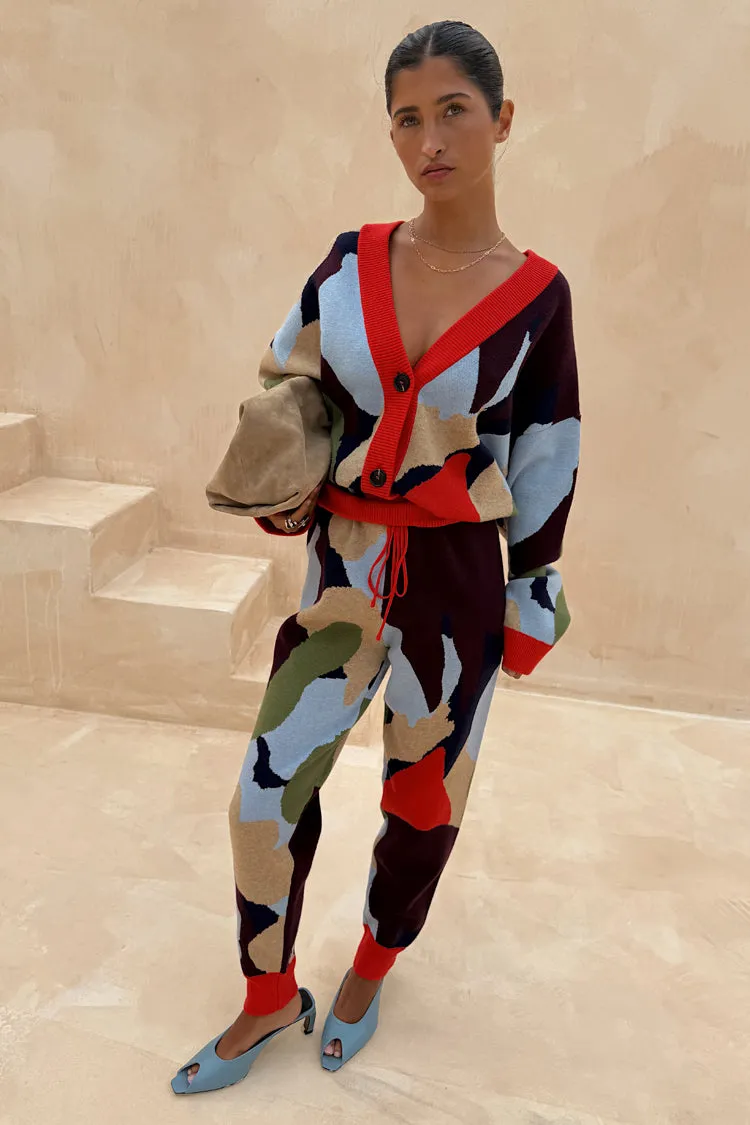 Textured Fabric Navy Abstract Cuff Jogger