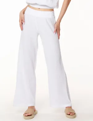 Quick Pack Durable Seams Smocked Waist Wide Leg Pant, White