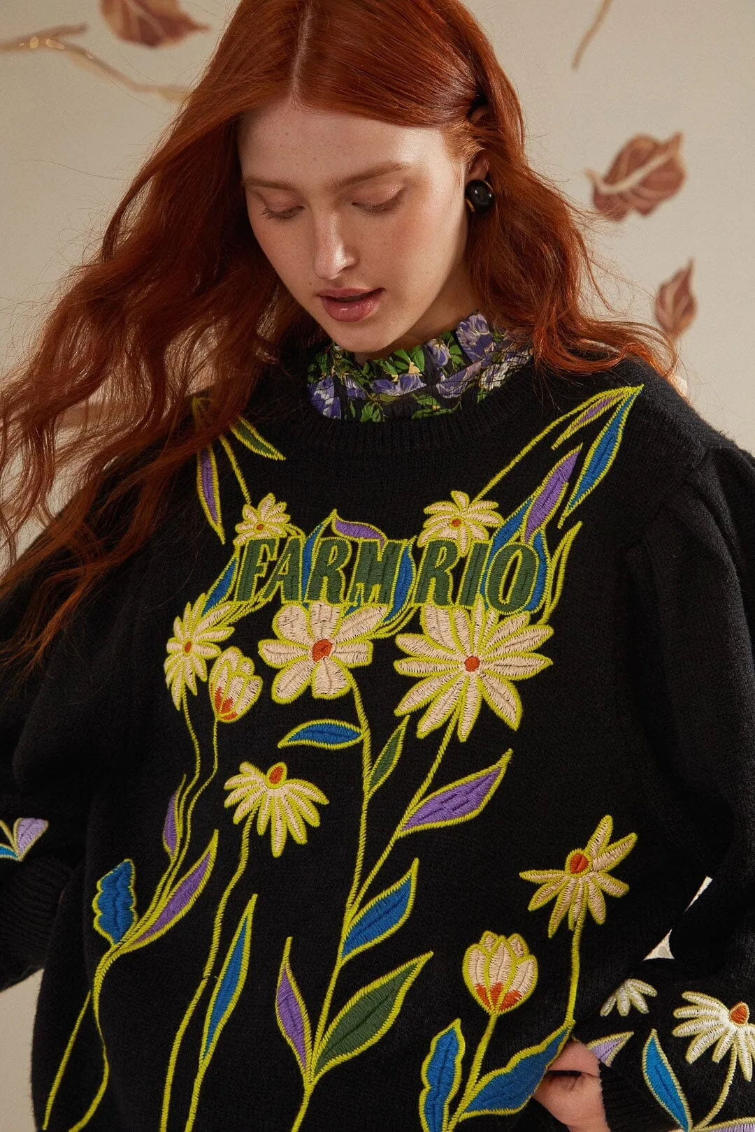 Black Farm Rio Flowers Embroidered Knit Sweater City Ready