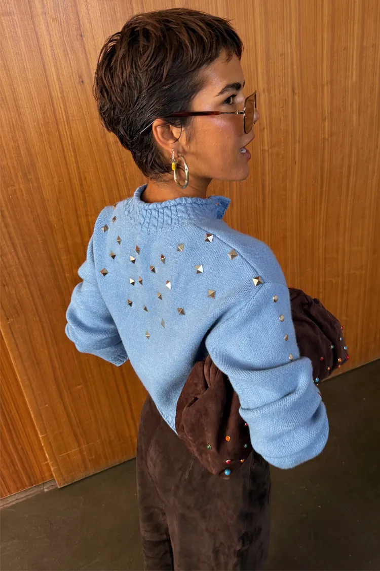 Soft Layer Ice Blue Studded Cardigan