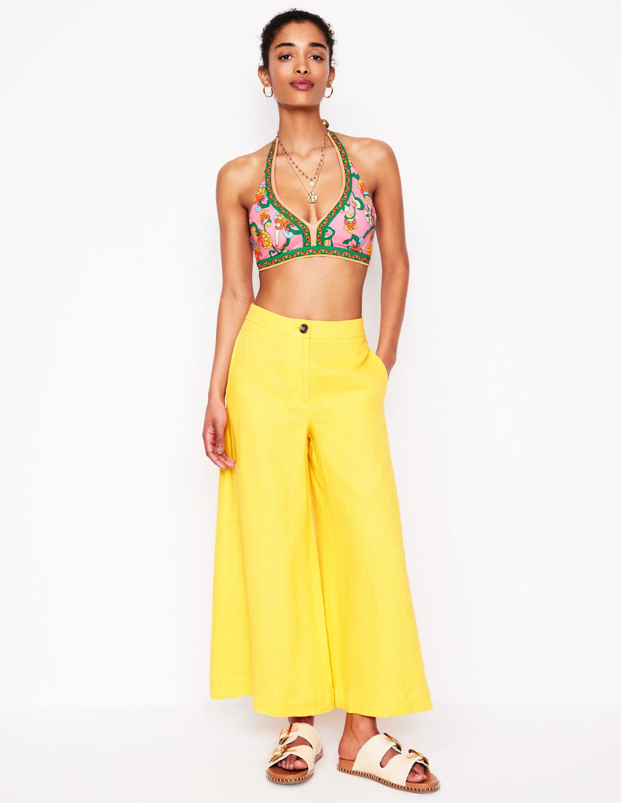 Coastal Wear Tropical Relaxation Ios V Panel Bikini Top-Pink Rose, Foliage Trail