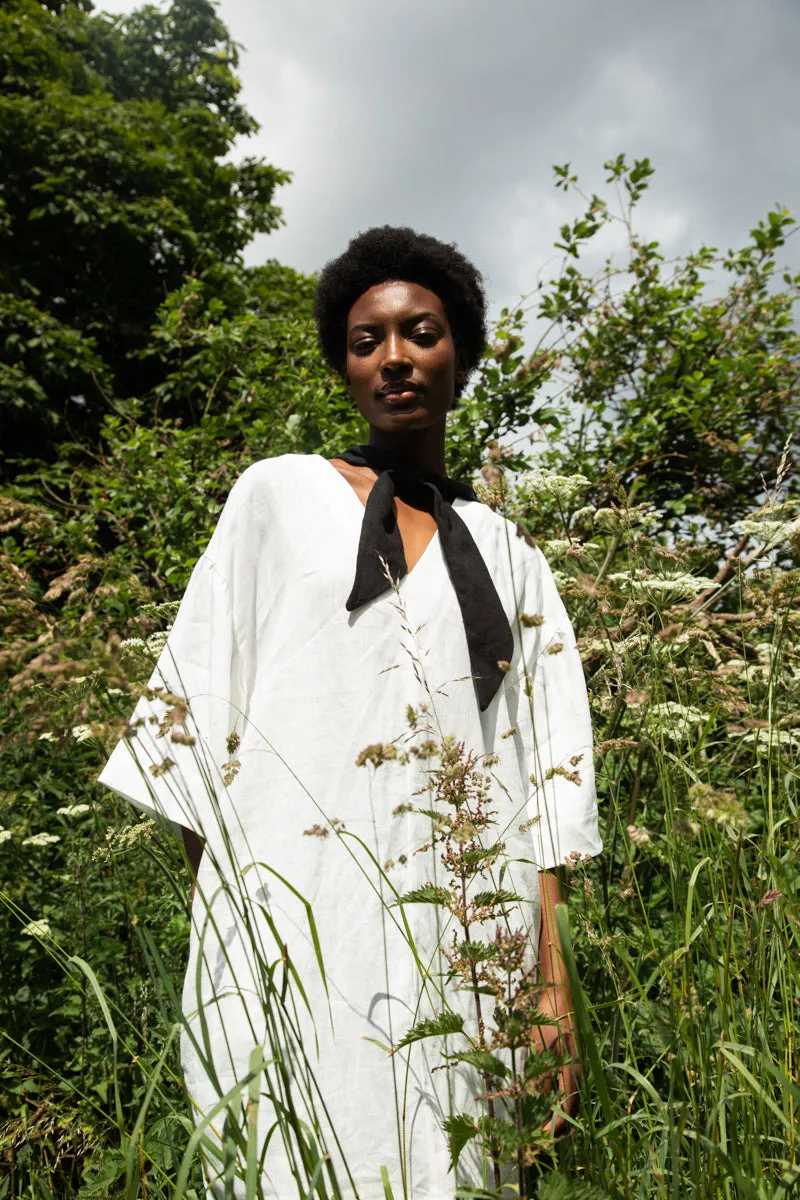 Elegant Touch Draped Layer Isolde-May Linen Dress in Snow White