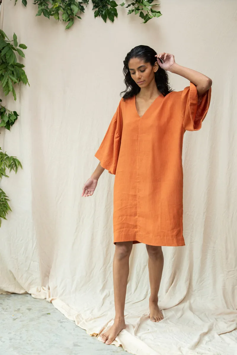 Isolde-May Linen Dress in Terracotta Modern Soft Chilly Wear