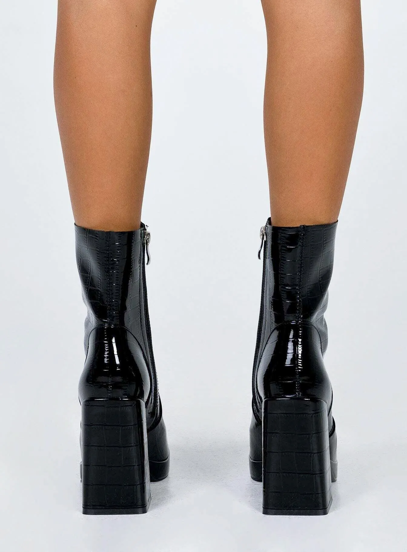 Jamie Croc Platform Boots Black Anti Deformation