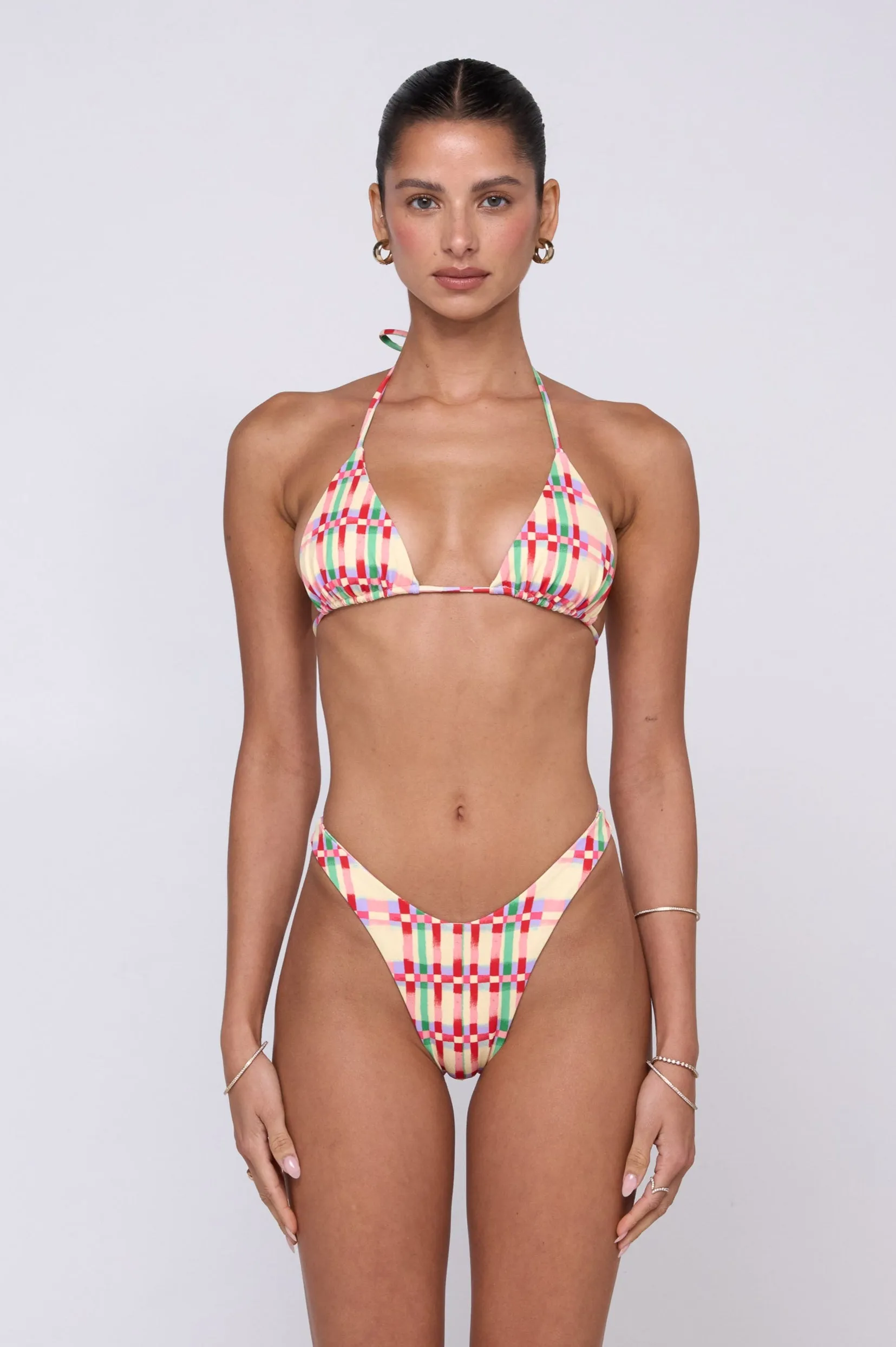 Joey Bikini Bottom in Plaid High-waisted