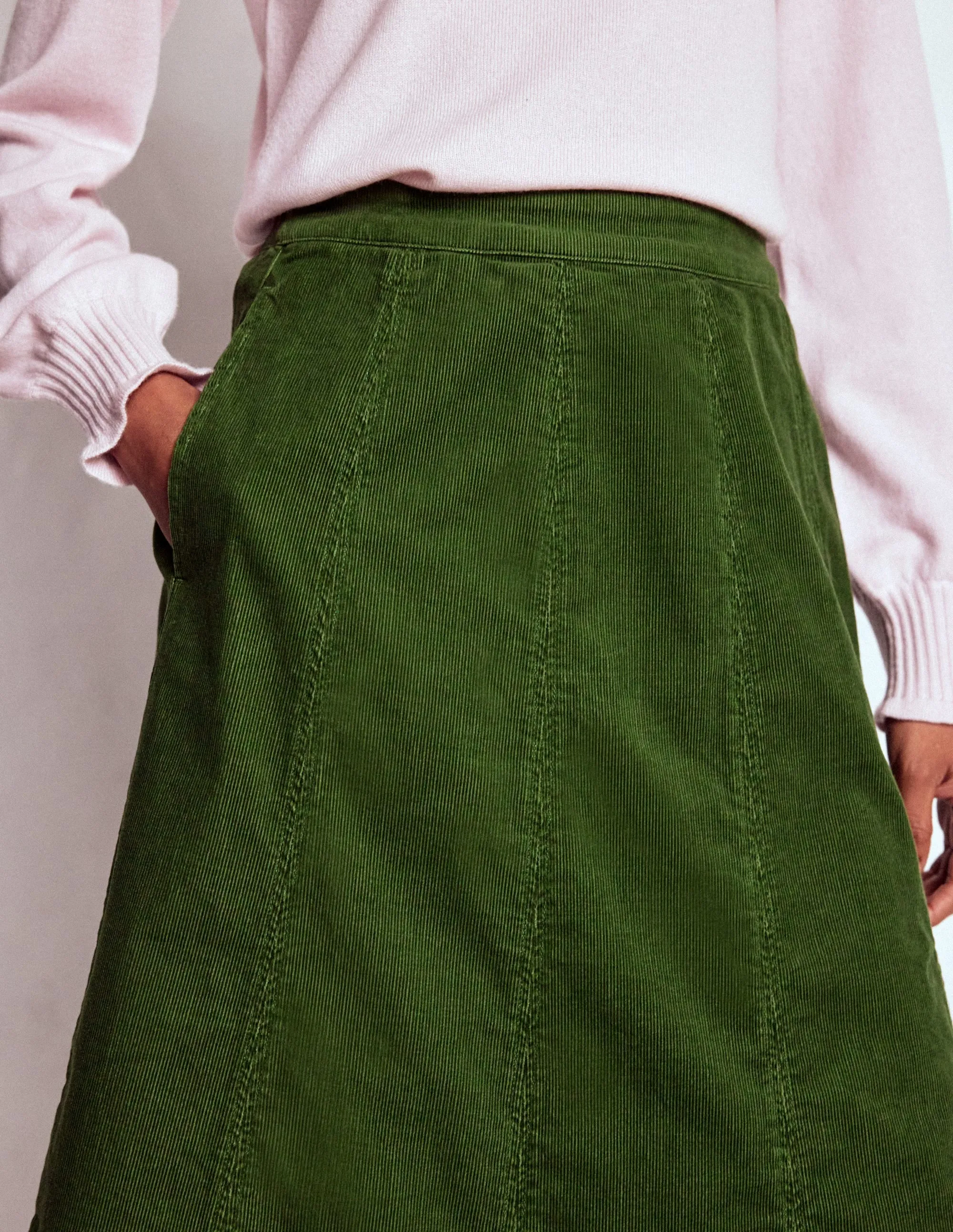 Earth Tones Quiet Style Joy Cord Midi Skirt-Fern
