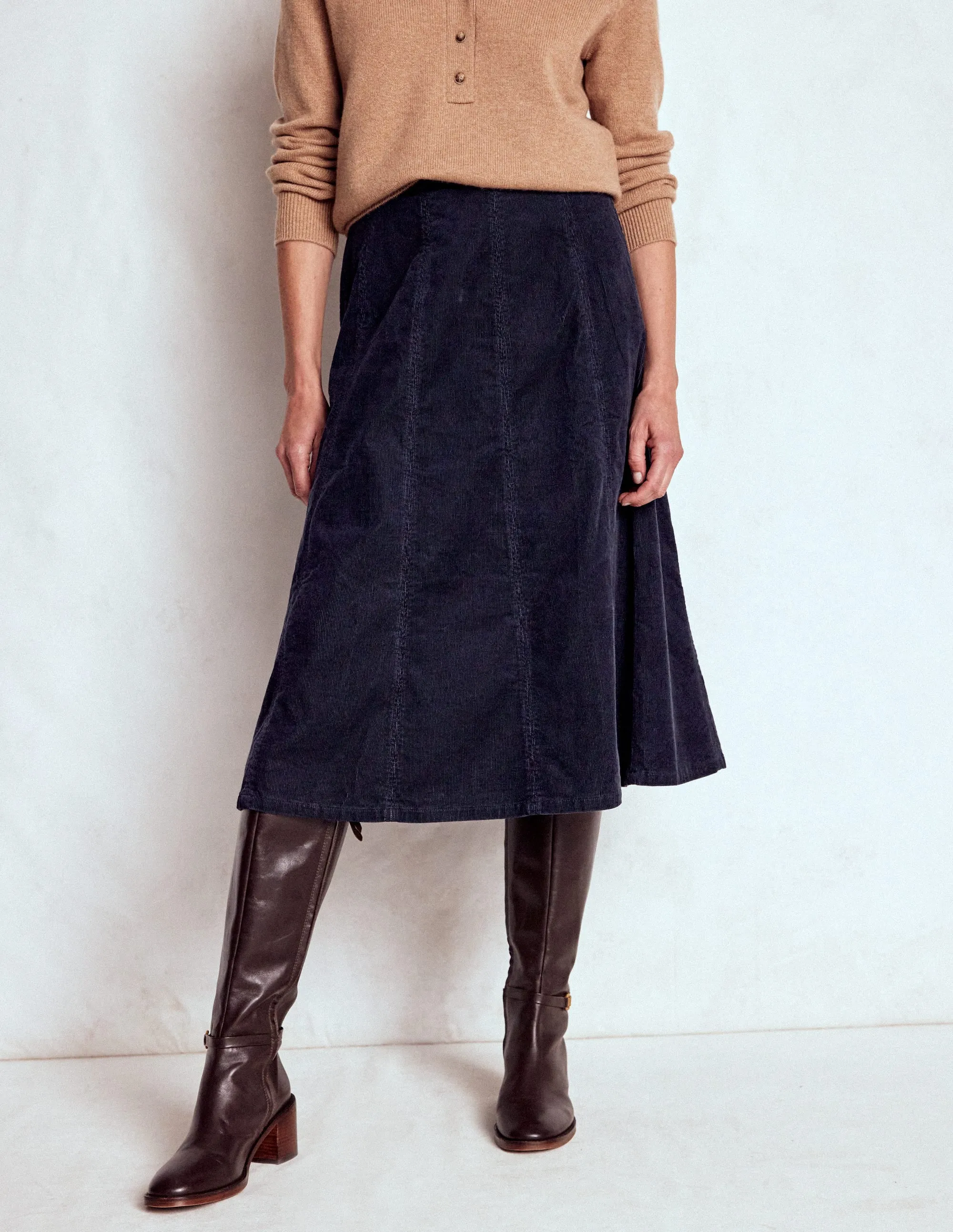 Luxury Feel Editorial Look Joy Cord Midi Skirt-Navy