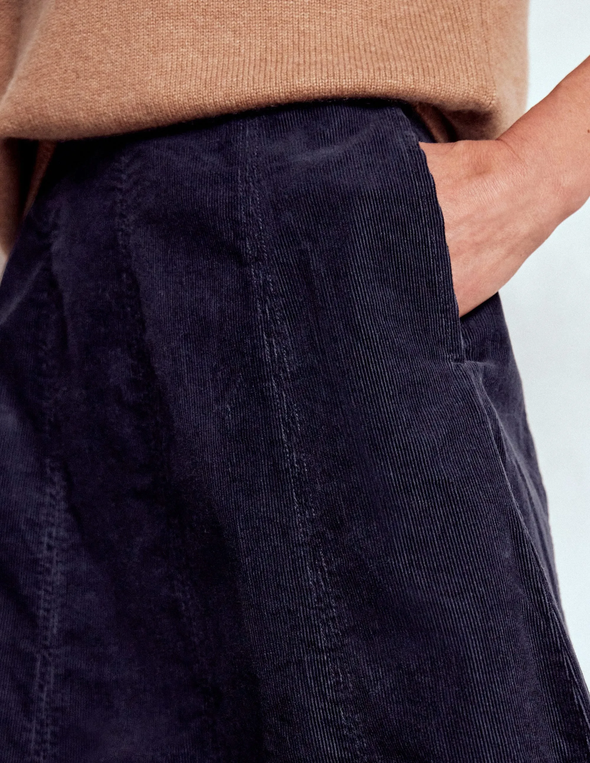 Joy Cord Midi Skirt-Navy Wrap Closure