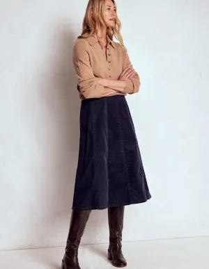 Joy Cord Midi Skirt-Navy Moisture Wicking Textile