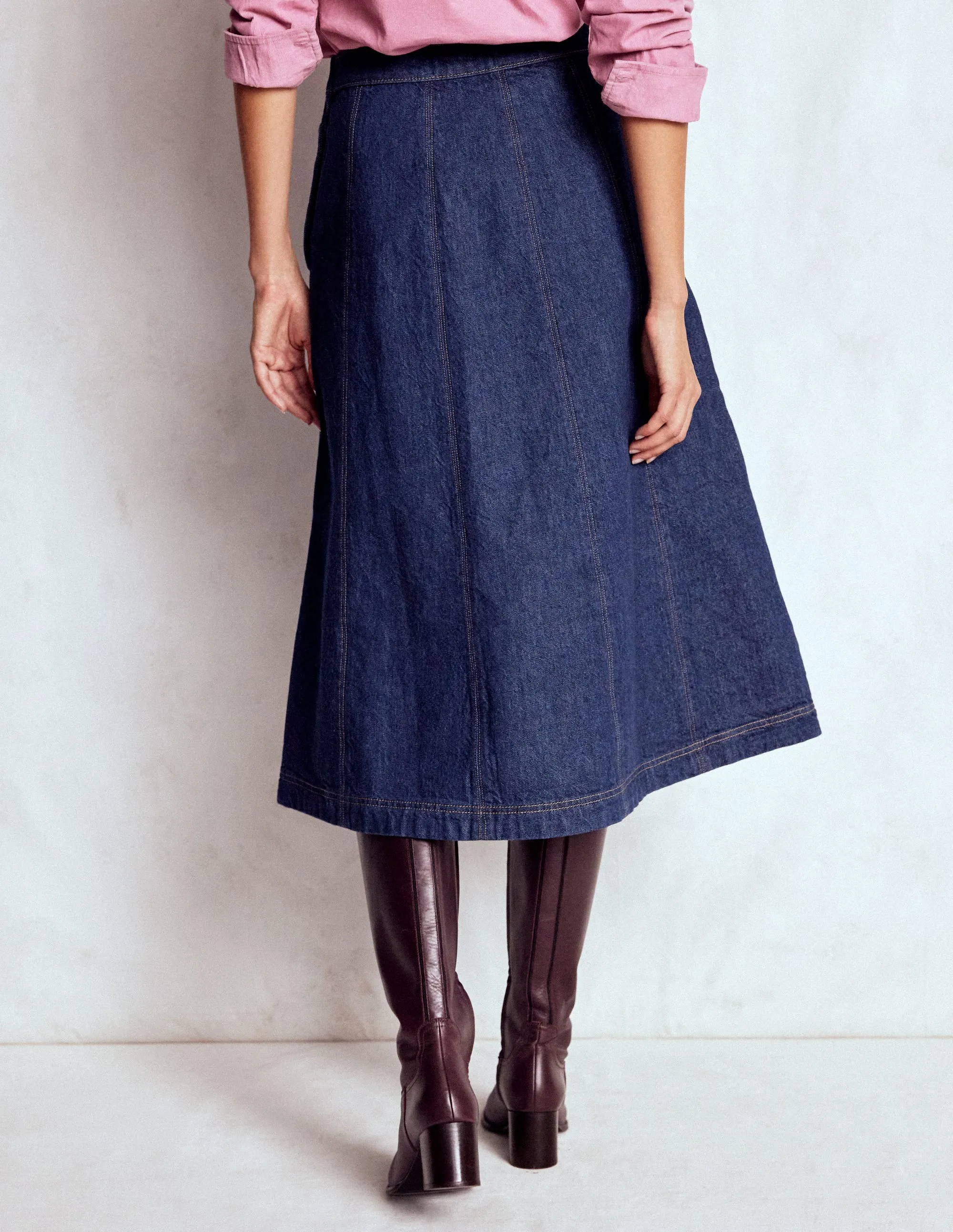 Joy Panelled Denim Skirt-indigo birthday party