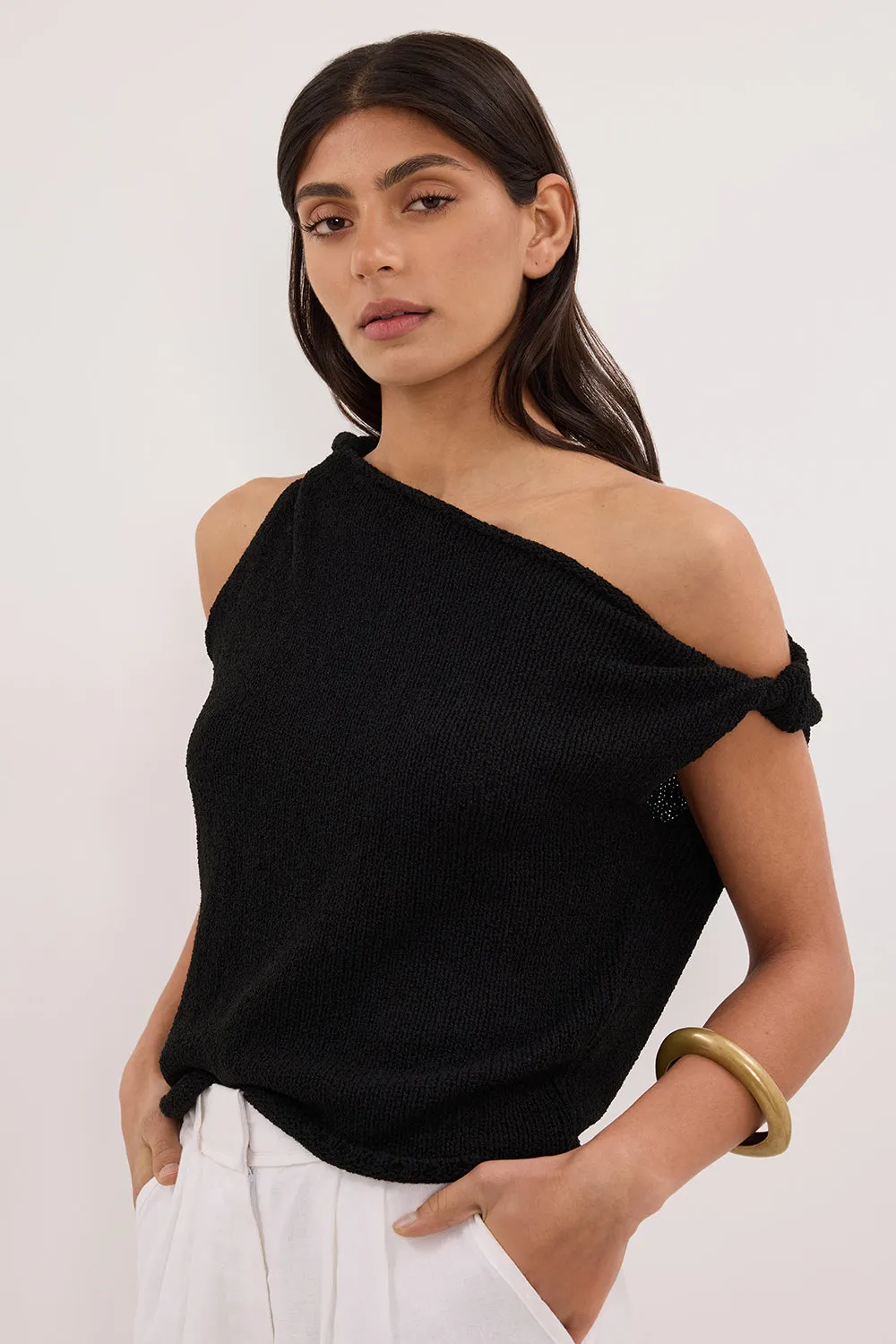 Daily Layer Fall Vibes KARA BLACK ASYM KNIT TOP