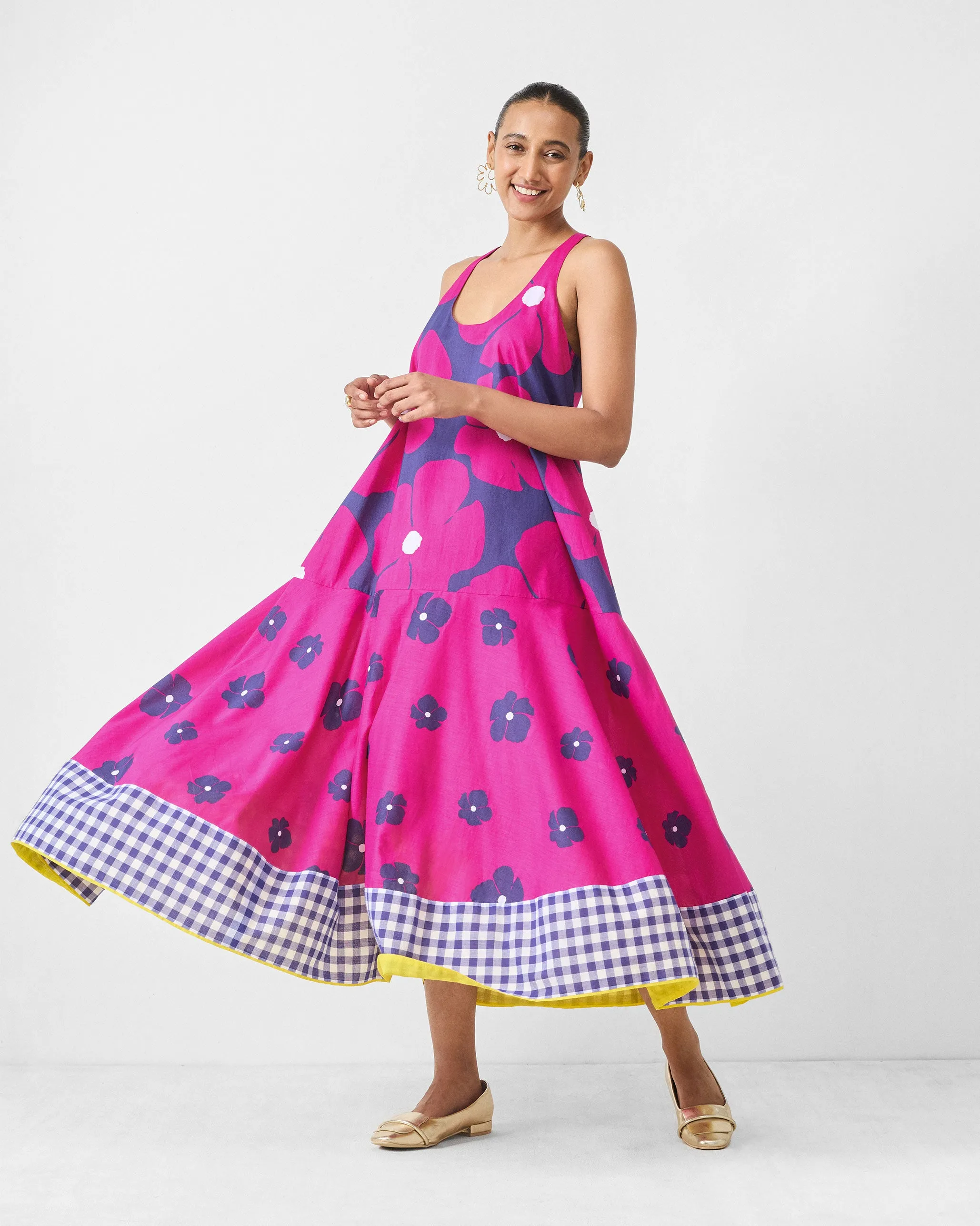 Karibu Dress - Fuchsia & Purple Printed Removable-Straps