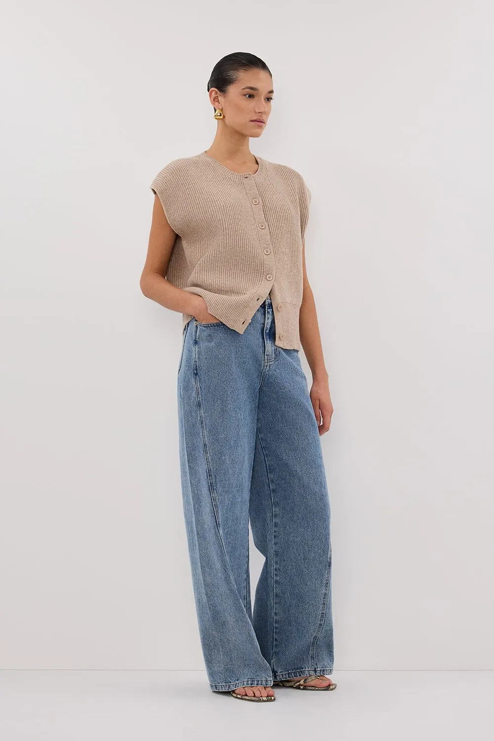 WideRibbed Texture KATE OAT MARLE KNIT VEST