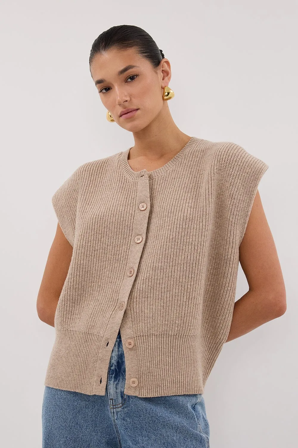 KATE OAT MARLE KNIT VEST NonRestrictive Cuff ShrinkResistant Weave