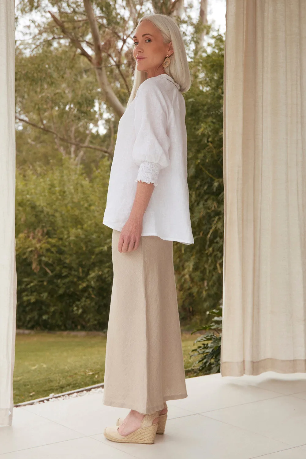 Classic Mood Katie Bias Cut Linen Skirt in Natural
