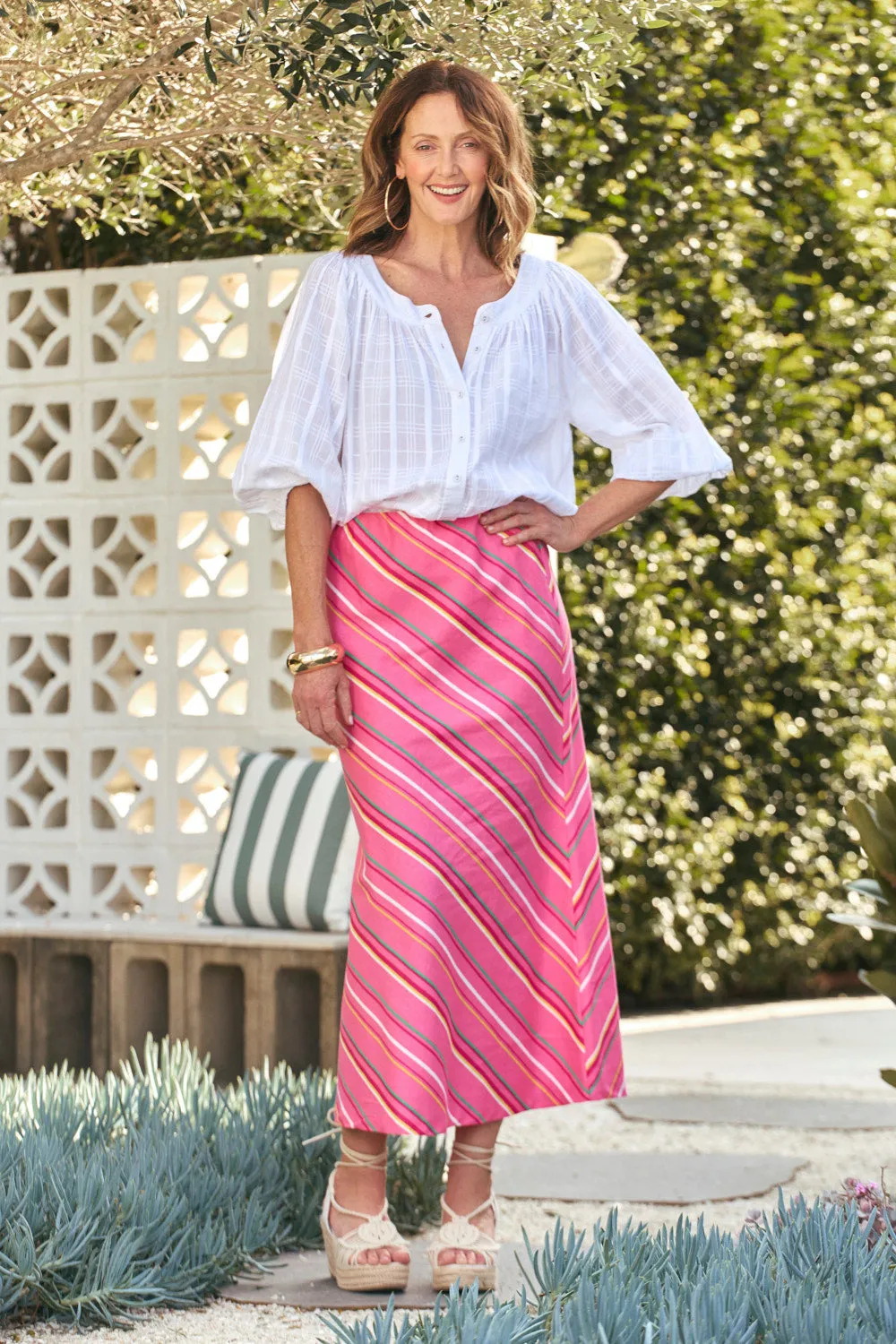 Katie Bias Cut Skirt in Melonie Clean Cut Neutral Look