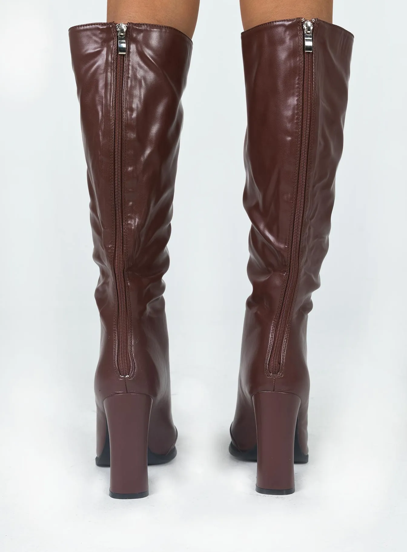 Keeley Boots Matte Brown Stretchable Fabric Simple Wear